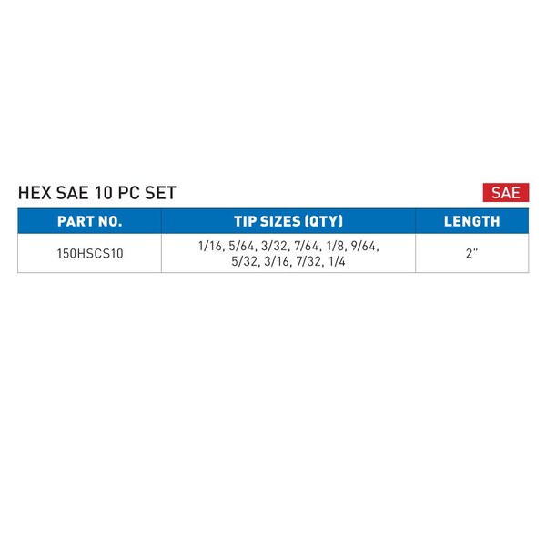 Vega Hex, SAE Carabiner Set, 10 pc, 4 in Length, S2 Steel - 150HSCS10