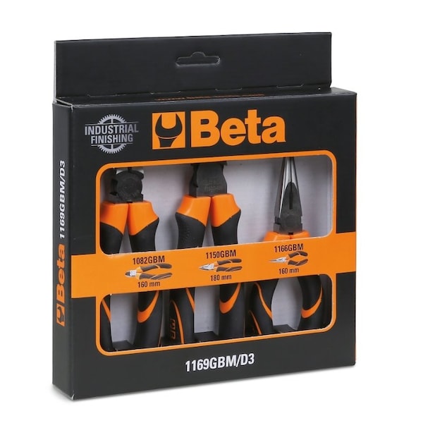 Beta 1169GBM/D3 3-Piece Plier Set - 1 Universal Plier, 1 Long Half Round Nose Pliers and 1 Nippers - 011690273