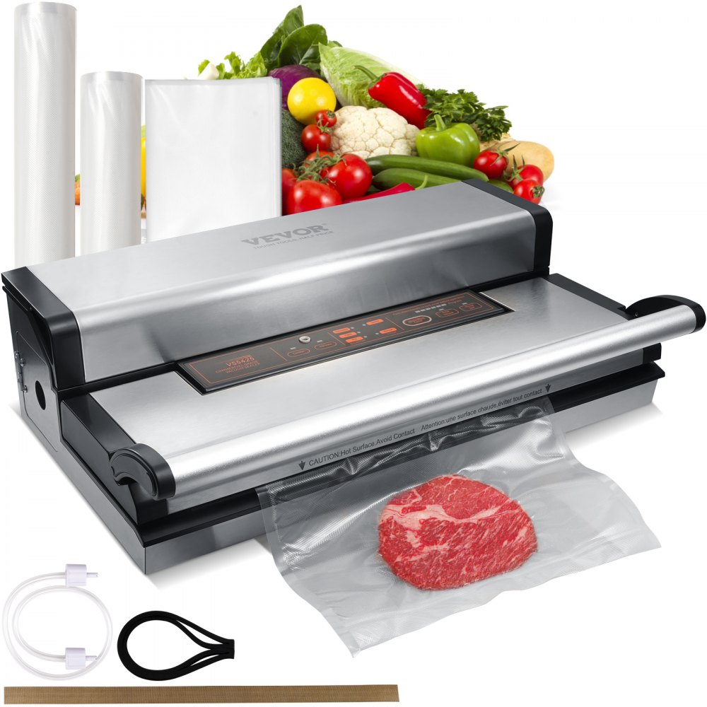 VEVOR Vacuum Sealer Machine, 95Kpa 350W Powerful Dual Pump and Dual Sealing, Dry and Moist Food Storage, Automatic and Manual Air Sealing System with Built-in Cutter, with Seal Bag and External Hose - SYJZKFKJTSSB4XCHRV1