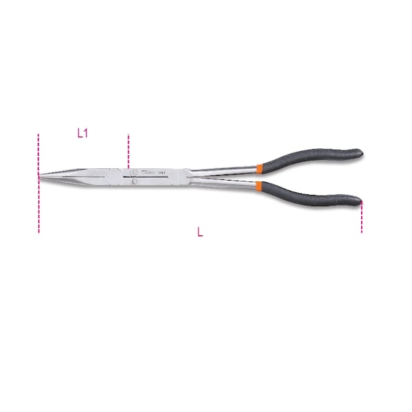 Beta 1009L/D Extra Long Knurled, Double Swivel Nose Pliers, Slip-proof PVC- Coated Handles - 010090058