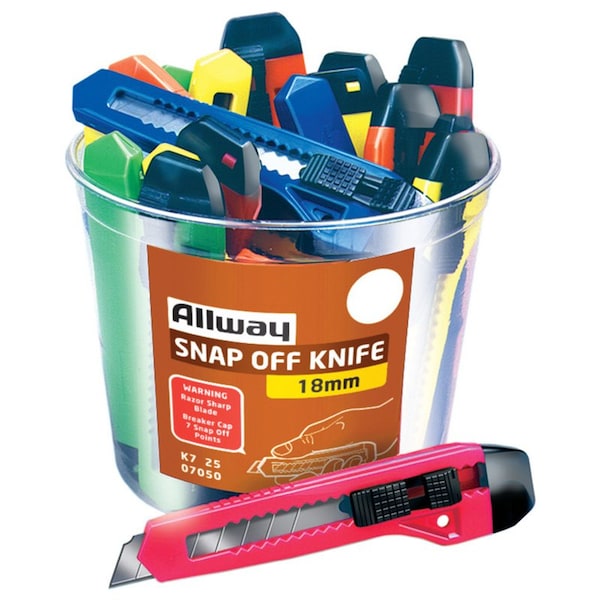 Allway 6-1/4 in. Snap-Off Utility Knife Assorted, 25PK - K7-25