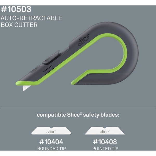 Slice Box Cutter, Auto-Retract, 7/10"Wx6-7/10"Lx3-2/5"H, GYGN - SLI10503