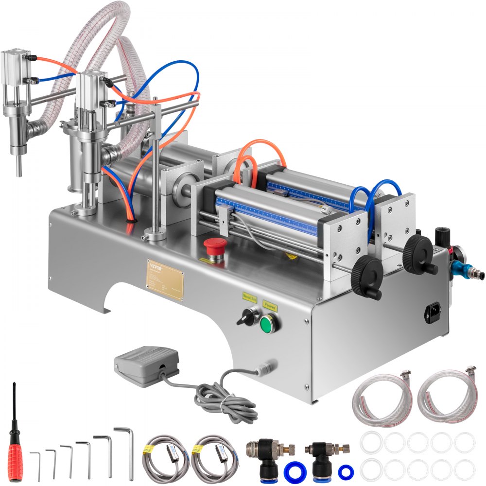 VEVOR Pneumatic Liquid Filling Machine 50-500ml, Liquid Filler Machine Double Heads, Bottle Filler Horizontal Automatic Stainless Steel Structure for Oil Water etc. - YTGZJSY0.5L110001V1