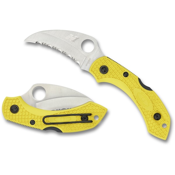 Spyderco 2024 Spyderco Dragonfly 2 Salt Lightweight Yellow Hawkbill Serrated - SPY-C28SYL2HB