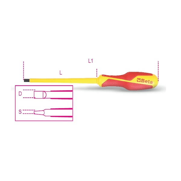 Beta 1274MQ 6.5mm Insulated Headless Slotted Screwdriver 1000V - 012740712