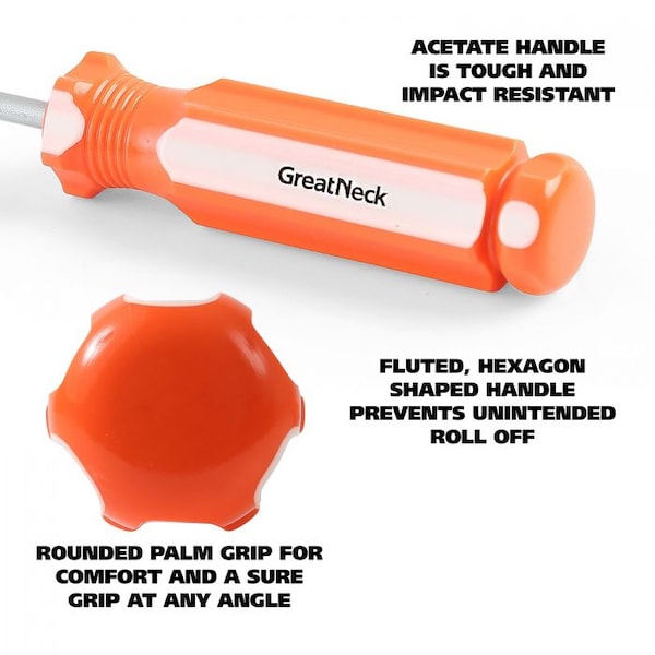 Great Neck 3/16 x 8 Inch Slotted Round Shank Cabinet Tip Screwdriver - 73014