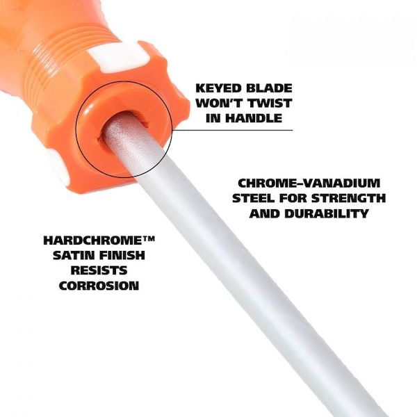 Great Neck 3/16 x 8 Inch Slotted Round Shank Cabinet Tip Screwdriver - 73014
