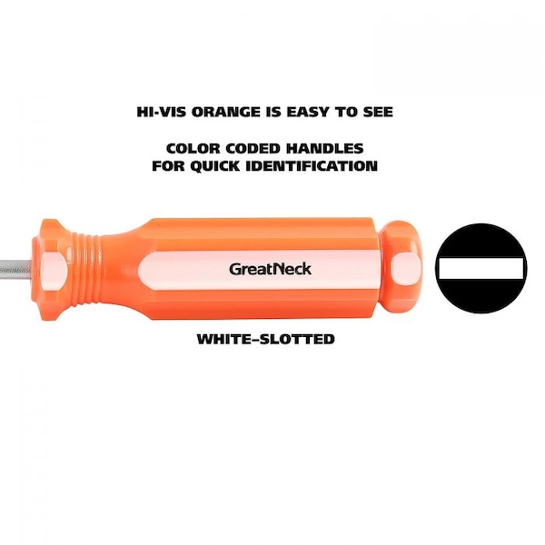 Great Neck 3/16 x 8 Inch Slotted Round Shank Cabinet Tip Screwdriver - 73014