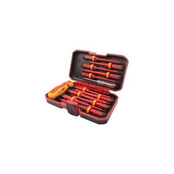 Tolsen 13pc Screwdriver St W/Pouch VDE/GS, 4pcs Slotted: 0.050.253.9in, 0.040.23.9in, 0.030.23.9in, 0.0 - 38016