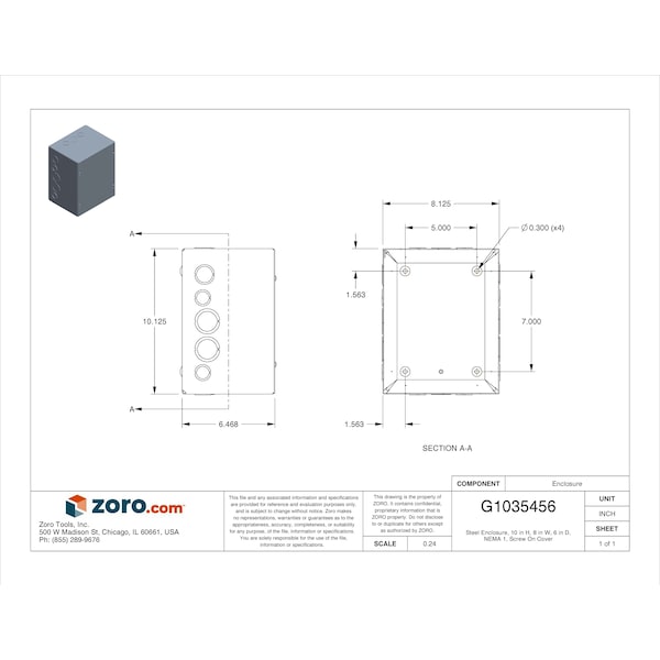 Wiegmann Carbon Steel Electrical Enclosures, 10 in H, 6 in D, 8 in W, NEMA 1, Screw On - SC081006G