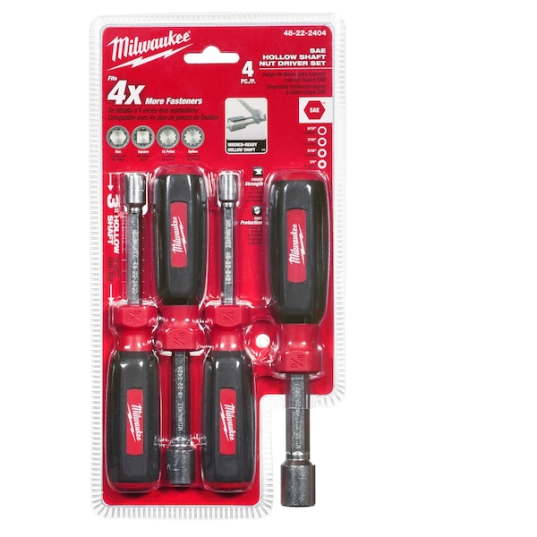 Milwaukee Tool 4 PC Hollow Shaft SAE Nut Driver Set - 48-22-2404