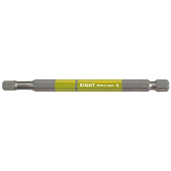 Eight Tool EX-IMPACT HIGH IMPACT HEX BIT 6.35MM SHANK 9MM GROOVE COLOR CODED, 5 X 100MM OAL YLW - EA-610C 5mm x 100