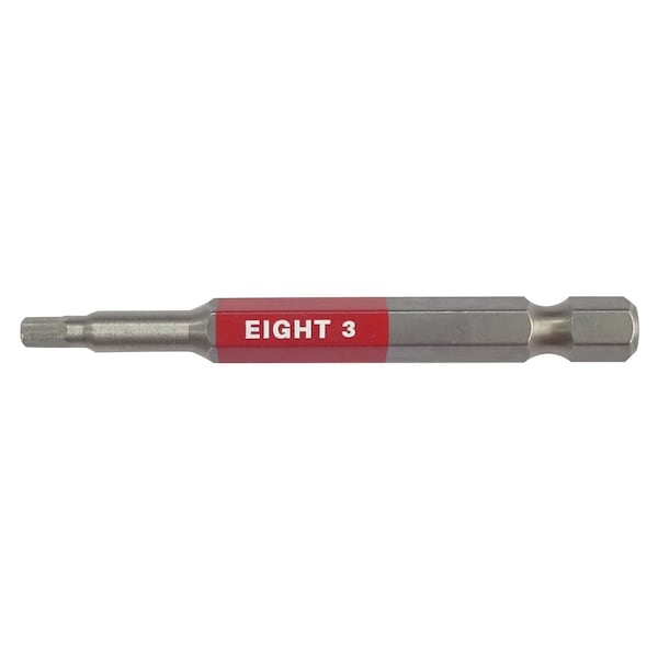 Eight Tool EX-IMPACT HIGH IMPACT HEX BIT 6.35MM SHANK 9MM GROOVE COLOR CODED, 3 X 65MM OAL RED - EA-610C 3mm x 65
