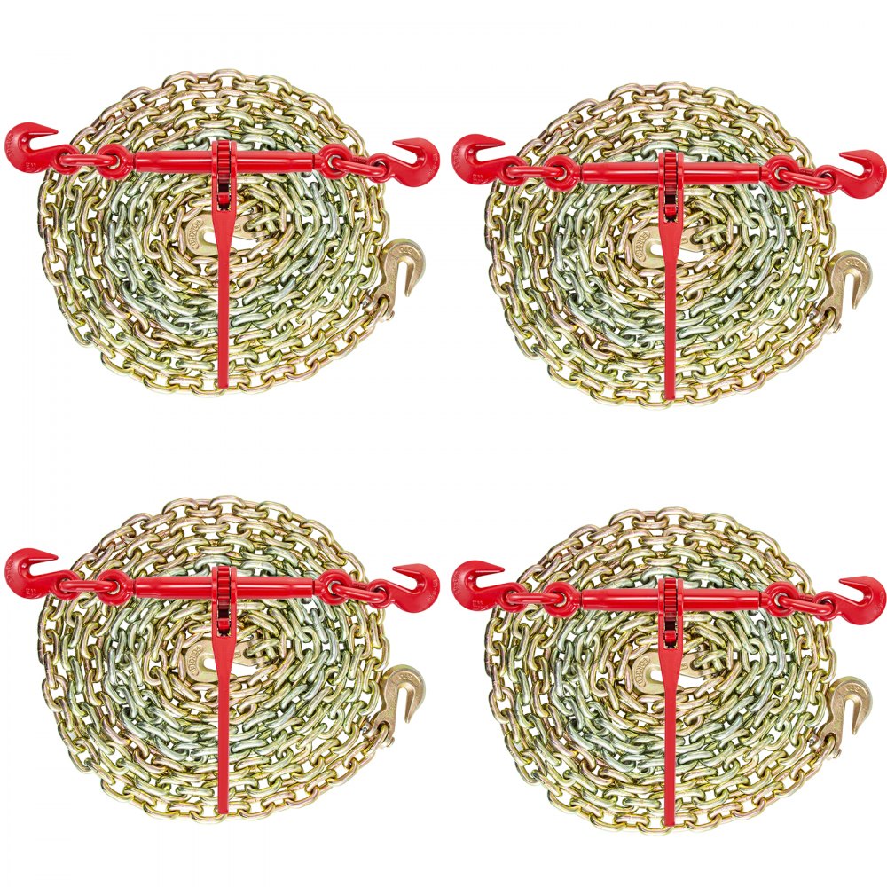 VEVOR Chain and Binder Kit 3/8in-1/2in, Ratchet Load Binders 9215lbs Working Strength, Ratchet Binders and Chains, 3/8in x 10ft Chains w/ G70 Hooks, for Truck, Tie Down, Hauling, Towing - SZGL43810Z2000001V0