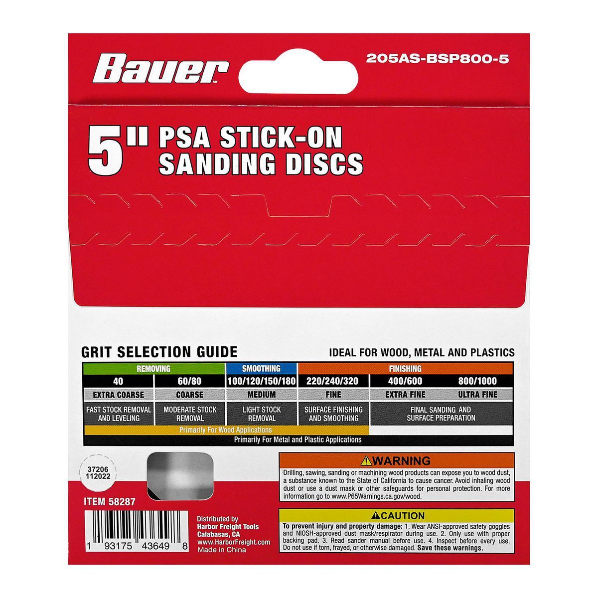 Discos de Lija PSA de 5 pulgadas, grano de óxido de aluminio de 800, paquete de 5 - 58287