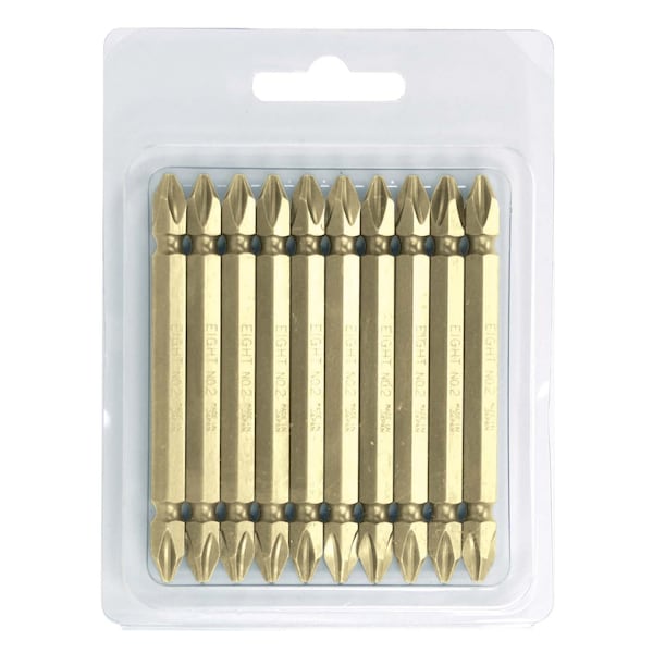 Eight Tool DOUBLE-END PH BIT GOLD COLOR CODED 6.35MM SHANK 9MM GROOVE, PH NO.1 x 75MM OAL, 10PK - EA-02G No.1 x 75