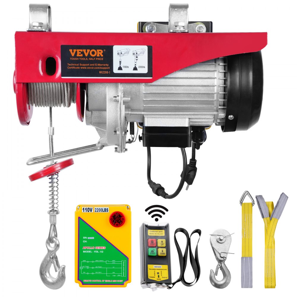 VEVOR 2200 lbs Wireless Attic Lift, 1600W 110V Electric Hoist with Wireless Remote Control, 40ft Single Cable Lifting Height & Pure Copper Motor, for Garage Warehouse Factory - DD2200LBS52FTOT3RV1