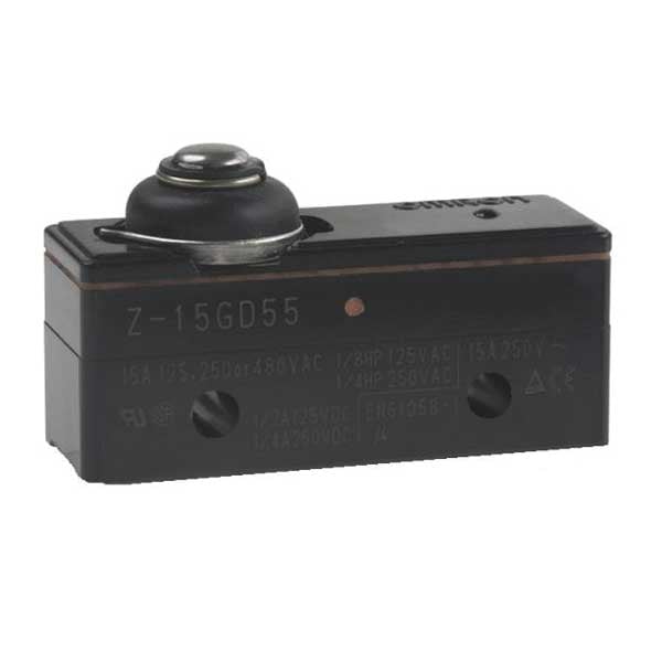 Interruptor de acción rápida industrial Omron, émbolo, actuador corto, SPDT, capacidad de contacto de 15A @ 480V AC - Z-15GD55