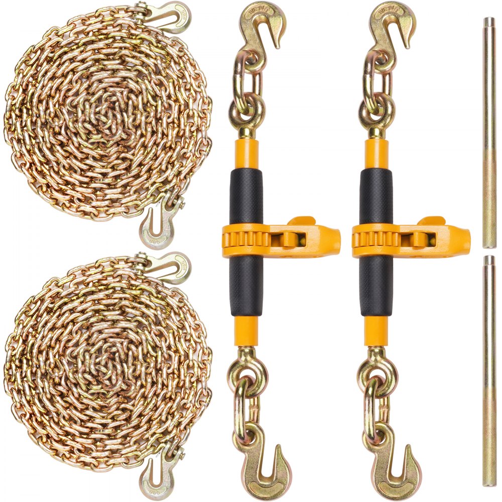 VEVOR Ratchet Chain Binder 2PCS, 3/8"-1/2" Heavy Duty Load Binders, with G80 Chains 12000 lbs Secure Load Limit, Labor-saving Anti-skid Handle, Tie Down Hauling Chain Binders for Flatbed Truck Trailer - DLTJLLJQTYCBBHNAQV0