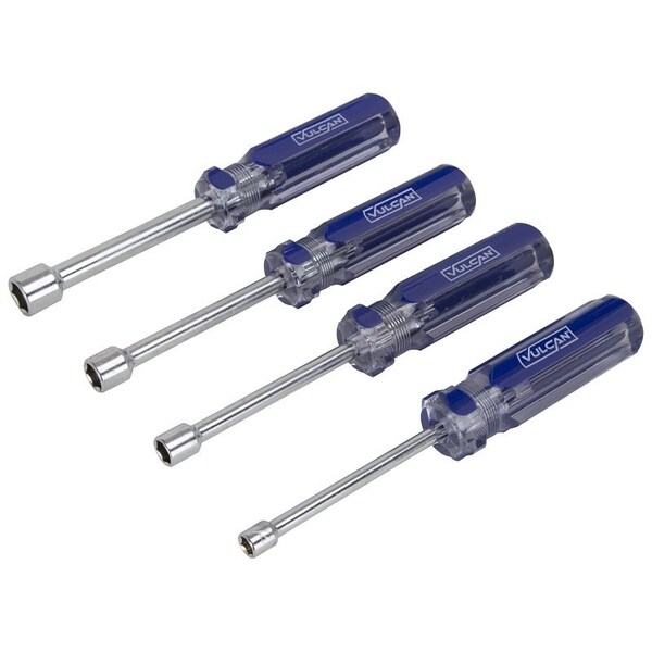 Vulcan Nut Driver Set, 4-Piece, Carbon Steel, Chrome, Transparent & Blue Handle - JLO-040