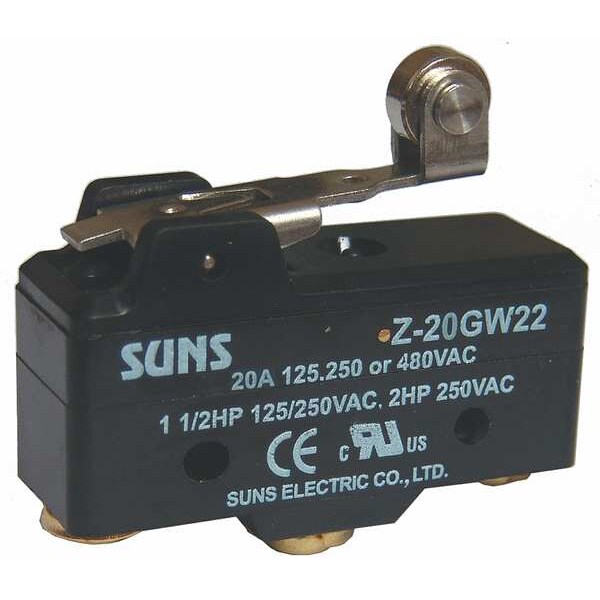 Interruptor de acción rápida industrial Zoro Select, rodillo de bisagra, actuador de palanca, SPDT, clasificación de contacto de 20A @ 480V AC - 5JEF3.