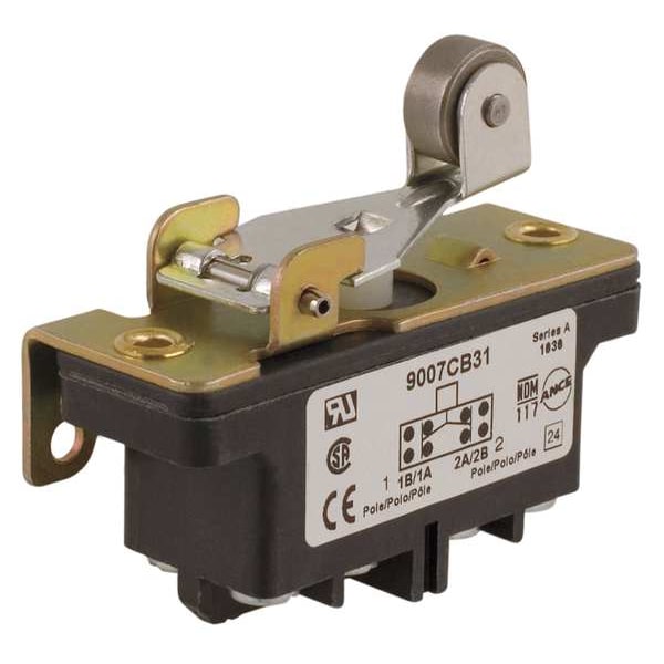 Interruptor de acción rápida industrial Telemecanique Sensors, palanca, actuador de rodillo, 2NC / 2NO, clasificación de contacto de 10A @ 600V CA - 9007CB31