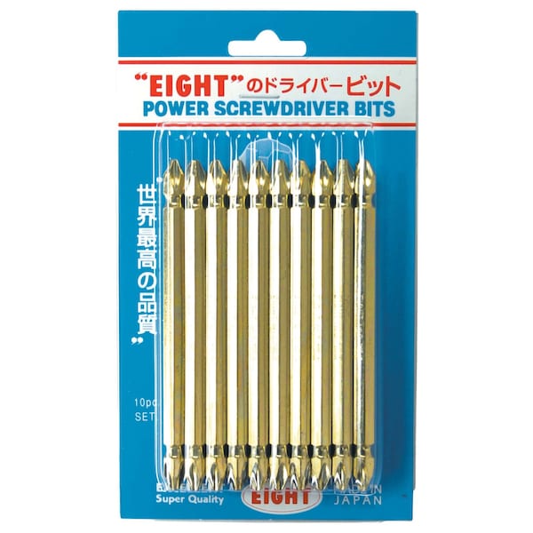Eight Tool DOUBLE-END PH BIT GOLD COLOR CODED 6.35MM SHANK 9MM GROOVE, PH NO.2 x 100MM OAL, 10PK - EA-02G No.2 x 100