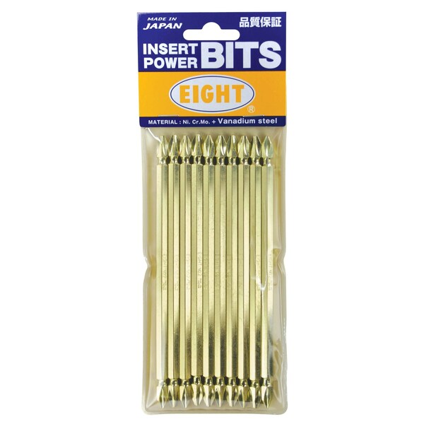 Eight Tool DOUBLE-END PH BIT GOLD COLOR CODED 6.35MM SHANK 9MM GROOVE, PH NO.2 x 150MM OAL, 10PK - EA-02G No.2 x 150