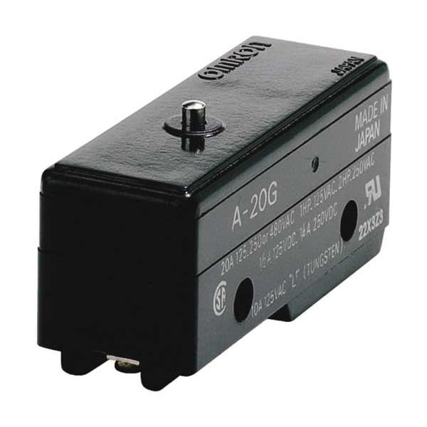 Interruptor de acción rápida industrial Omron, tipo pin, actuador de pistón, SPDT, capacidad de contacto de 20A @ 480V AC - A-20G