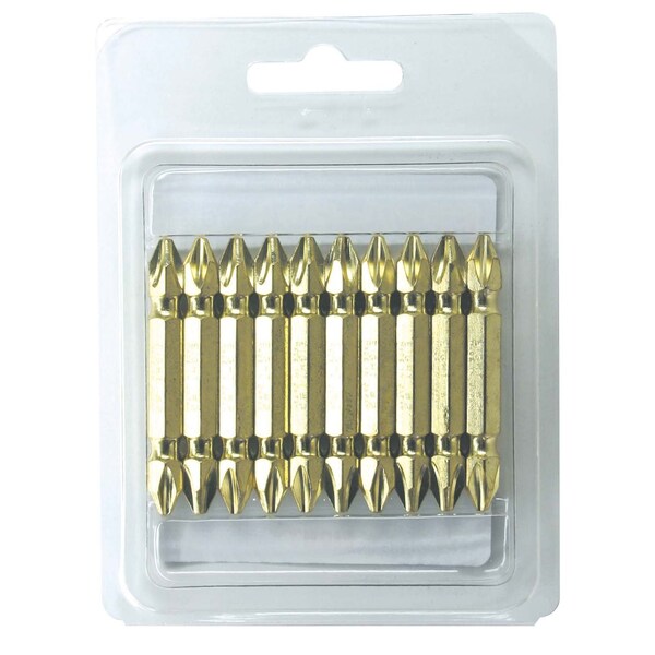 Eight Tool DOUBLE-END PH BIT GOLD COLOR CODED 6.35MM SHANK 9MM GROOVE, PH NO.2 x 50MM OAL, 10PK - EA-02G No.2 x 50