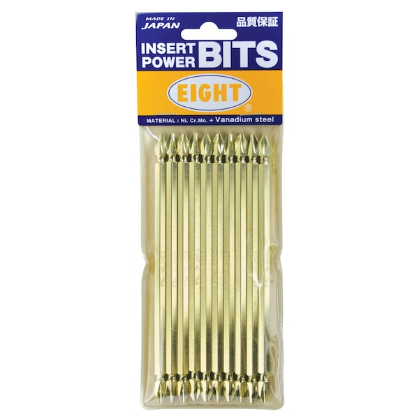 Eight Tool DOUBLE-END PH BIT GOLD COLOR CODED 6.35MM SHANK 9MM GROOVE, PH NO.3 x 150MM OAL, 10PK - EA-02G No.3 x 150