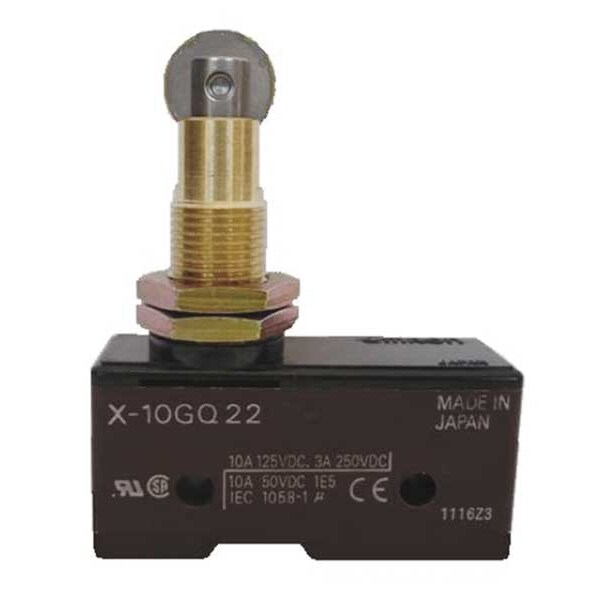 Interruptor de acción rápida industrial Omron, de rodillo cruzado, montaje en panel, actuador de émbolo, SPDT - X-10GQ22