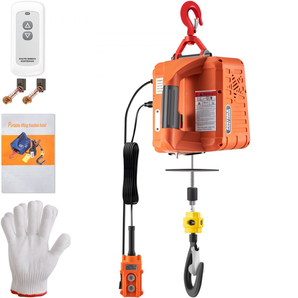 VEVOR 3-in-1 Electric Hoist Winch, 1100lbs Portable Electric Winch, 1500W 110V Power Winch Crane, 25ft Lifting Height, w/Wire and Wireless Remote Control, Overload Protection for Lifting Towing - BXTSJ500KGSHY-001V1