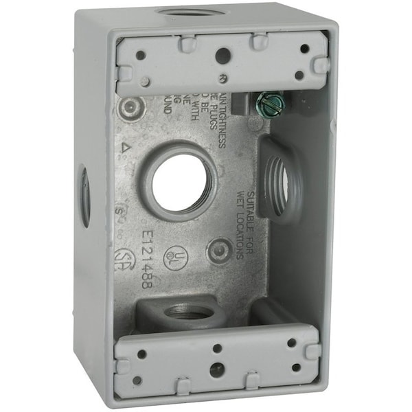 Hubbell Weatherproof Box, 5-Outlet, 1-Gang, Aluminum, Gray, Powder-Coated - 5323-0