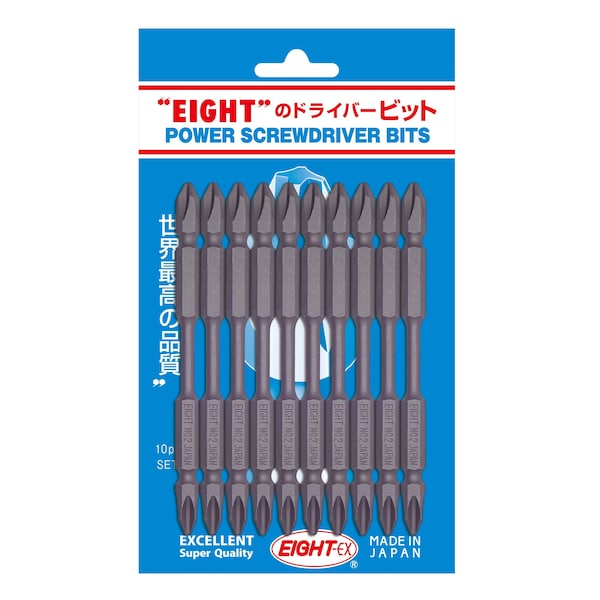 Eight Tool DOUBLE-END PH BIT 6.35MM SHANK 13MM GROOVE, PH NO.3 x 100MM OAL, 10PK - EA-08 No.3 x 100