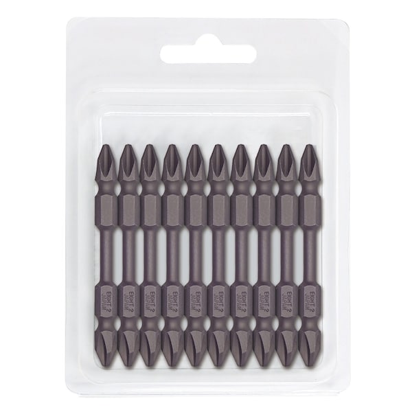 Eight Tool DOUBLE-END PH BIT 6.35MM SHANK 9MM GROOVE, PH NO.2 x 65MM OAL, 10PK - EA-08 No.2 x 65