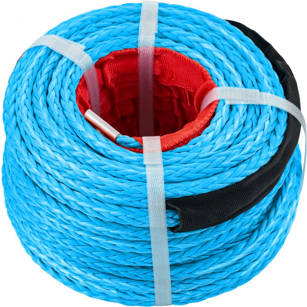 VEVOR Synthetic Winch Rope 3/8in x 100ft, Winch Line Cable with G70 Hook 18,740lbs Working Strength, 12 Strands, Synthetic Winch Cable w/Protective Sleeve, for Vehicles Towing, Blue - JPS9.530MJPSBL001V0