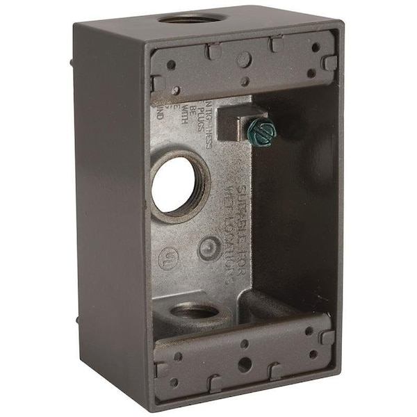 Hubbell Weatherproof Box, 3-Outlet, 1-Gang, Aluminum, Bronze, Powder-Coated - 5320-7