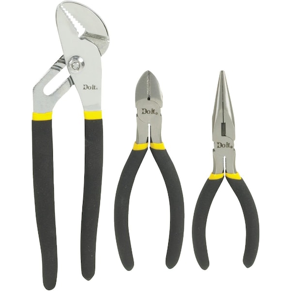 All-Source 6 In. Long Nose, 6 In. Diagonal and 10 In. Groove Joint Plier Set 3-Piece - 303860
