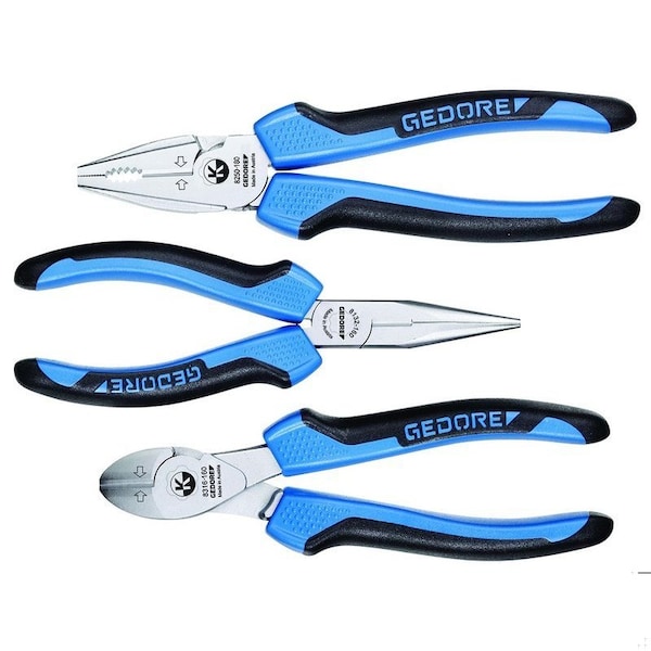 Gedore Pliers Set, 3 pcs., Overall Length: 160mm, 180mm, 160mm - S 8003 JC