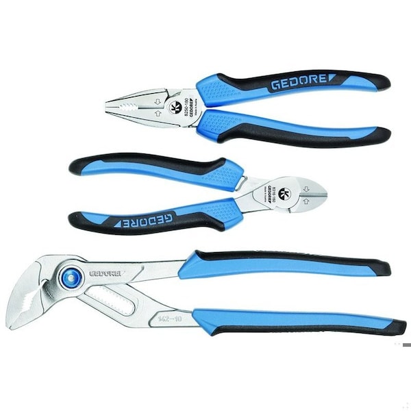 Gedore Pliers Set, 3 pcs., Overall Length: 10", 180mm, 160mm - S 8303 JC
