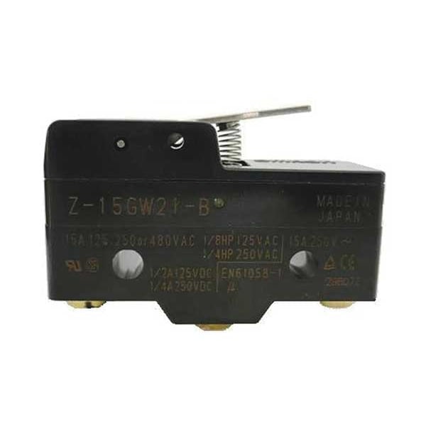 Interruptor de acción rápida industrial Omron, bisagra, palanca, actuador corto, SPDT, clasificación de contacto de 15A @ 480V CA - Z-15GW21-B