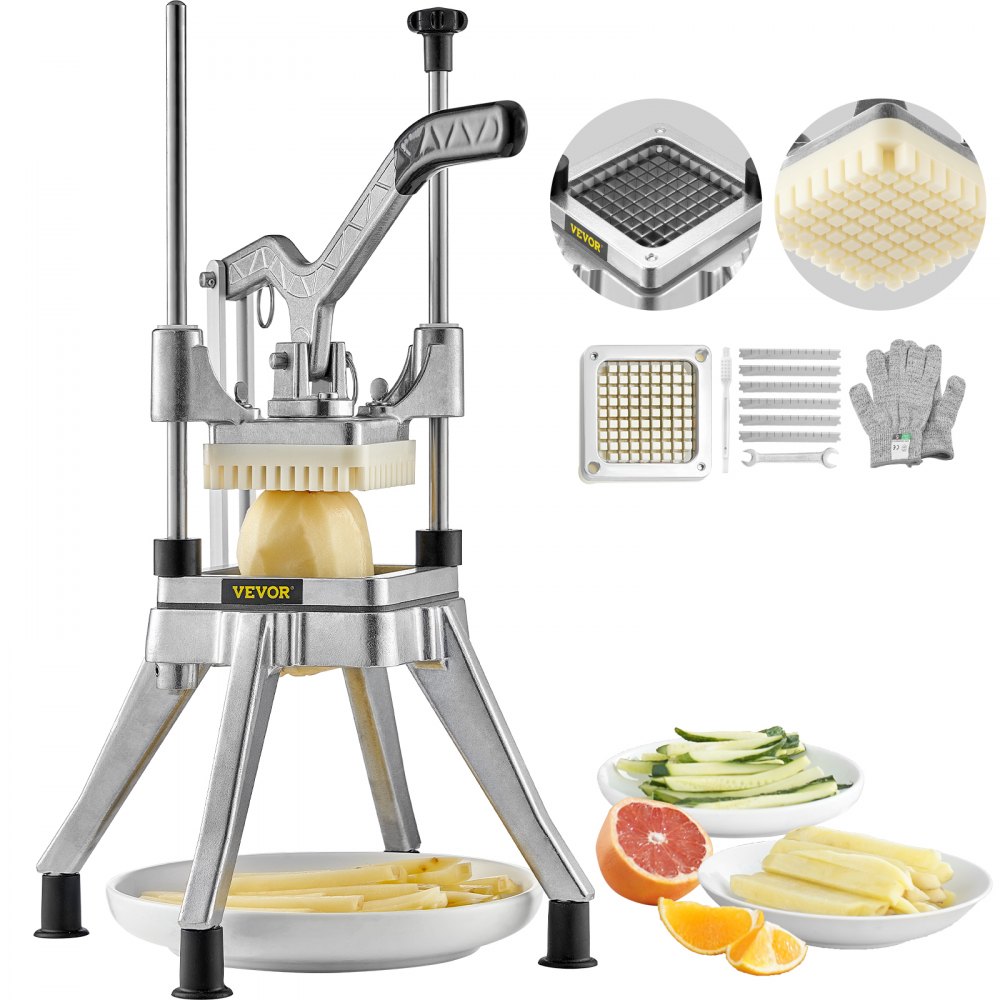 VEVOR Commercial Vegetable Fruit Chopper 3/8″ Blade Heavy Duty Professional Food Dicer Kattex French Fry Cutter Onion Slicer Stainless Steel for Tomato Peppers Potato Mushroom, Sliver - G238INCH420J2AI97V0