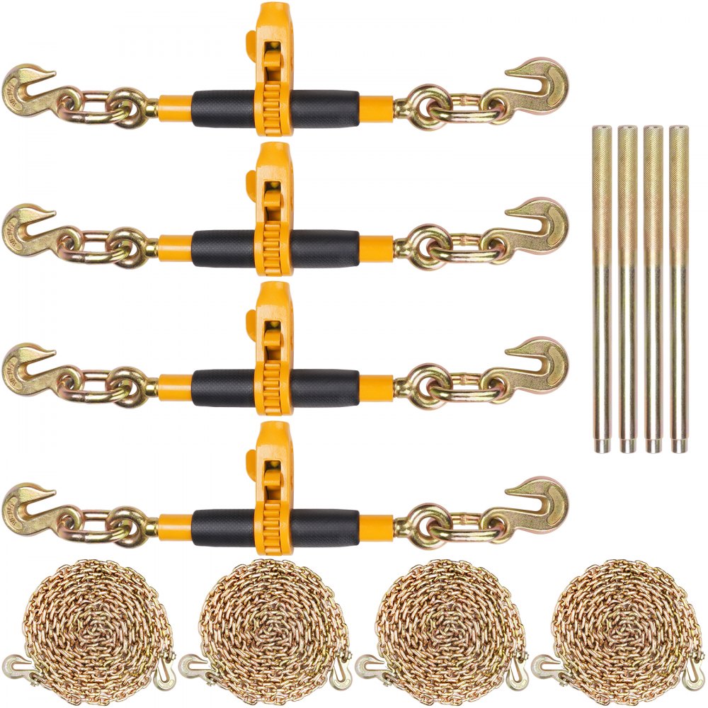 VEVOR Ratchet Chain Binder, 5/16"-3/8" Heavy Duty Load Binders, with G80 Chains 7100 lbs Secure Load Limit, Labor-saving Anti-skid Handle, Tie Down Hauling Chain Binders for Flatbed Truck Trailer, 4 P - DLTJLLJQBBTYCUL6GV0