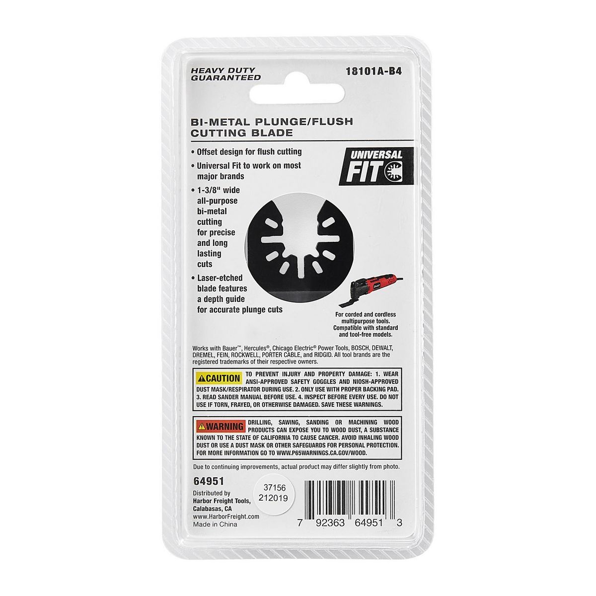 Hoja de sierra para corte en inmersión y al ras de acero al carbono bimetálico de 1-3/8 pulgadas para herramientas múltiples oscilantes de Bauer - 64951