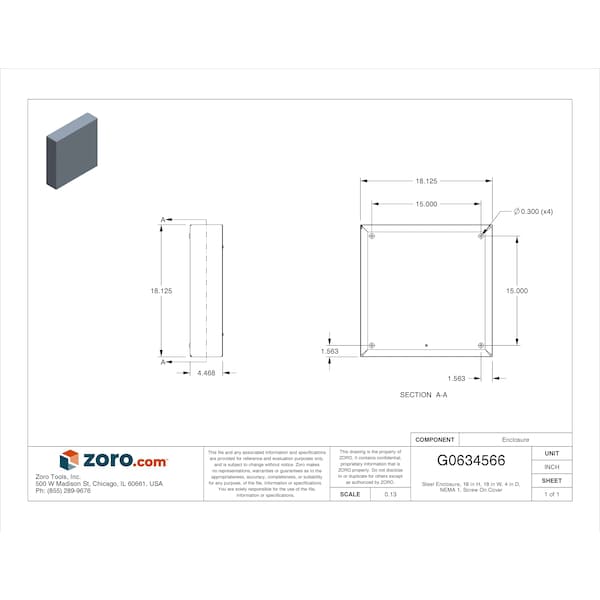 Wiegmann Carbon Steel Electrical Enclosures, 18 in H, 4 in D, 18 in W, NEMA 1, Screw On - SC181804GNK
