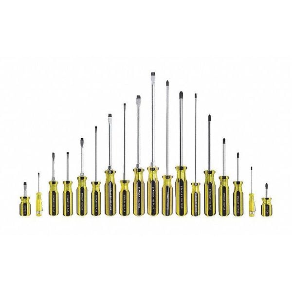 Stanley Magnetized Tip Screwdriver Set, Slotted/Phillips Tip, Ergonomic Grip, Alloy Steel, 18-Piece - 66-520-A