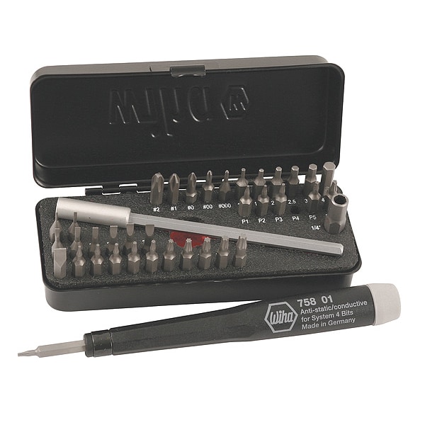 Wiha Hex, Phillips, Slotted, Torx(R) Bit 8 in, Drive Size: 4 mm , Num. of pieces:39 - 75980