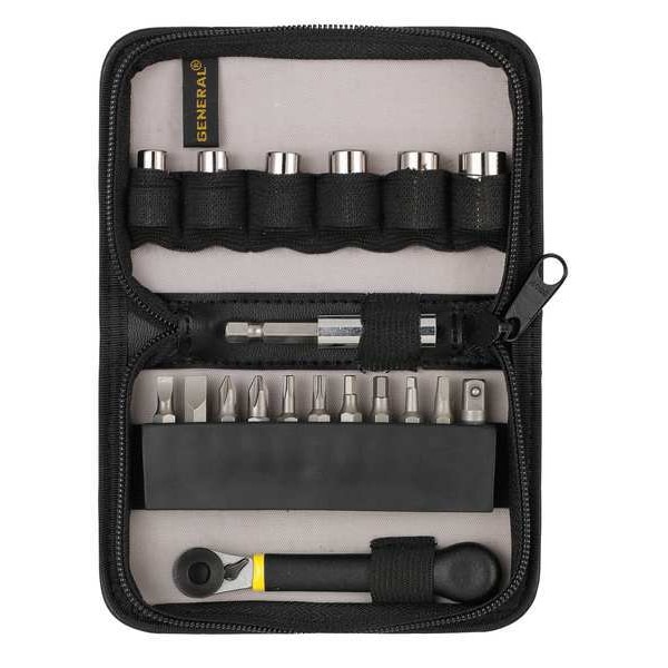 General Tools Slotted, Phillips, TORX, Hex, Square Bit 4 in, Drive Size: 1/4 in , Num. of pieces:19 - 80078