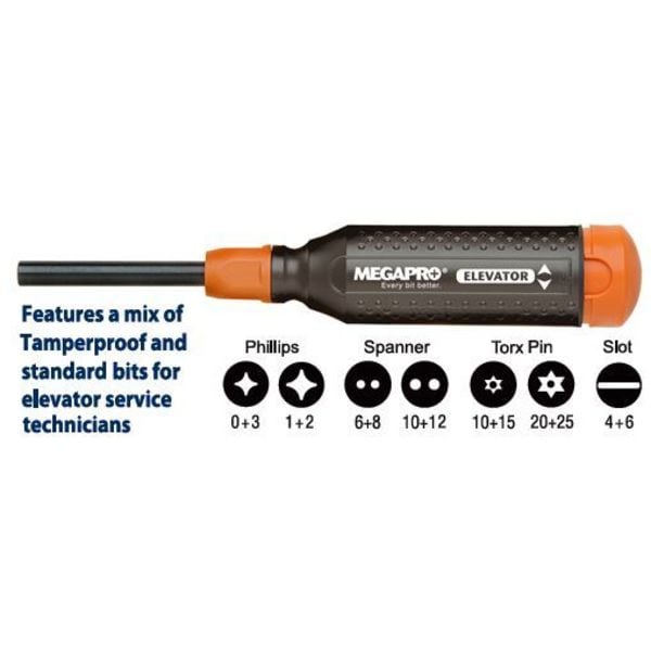Megapro Phillips, Spanner, Slotted, TORX Pin Bit 8 1/2 in, Drive Size: 1/4 in , Num. of pieces:8 - 151ELEV-CH/OR-B